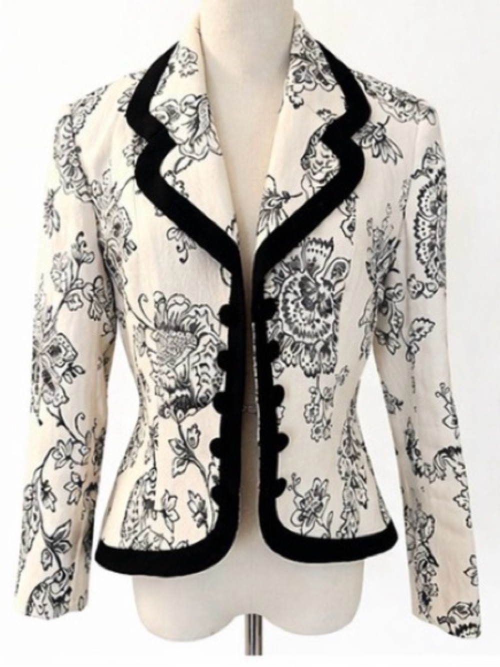 [Zelda] Vintage Black & White Floral Lined Blazer Sz 6 Tailored Statement Jacket - Picture 12 of 12